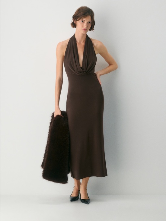 Aritzia Dresses & Skirts - Aritzia Brown Halter Cowl Maxi Dress